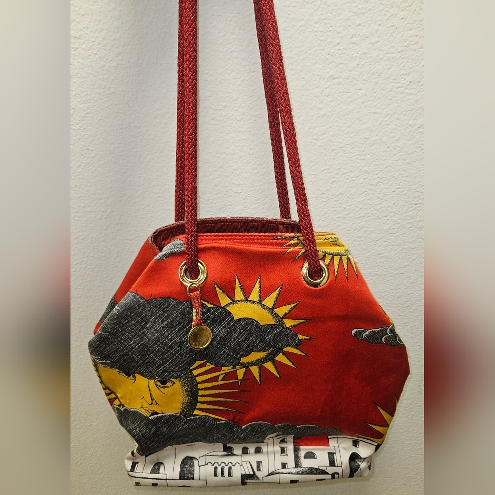 VINTAGE FORNASETTI MADE IN ITALY MILANO ARTSY COLORFUL SUN LANDSCAPE PURSE BAG - Picture 6 of 16